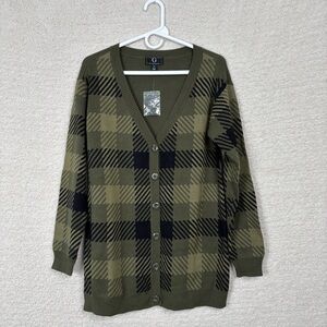 G by Giuliana Sweater Womens XXS‎ Green Plaid Oversized Button Front Cardigan